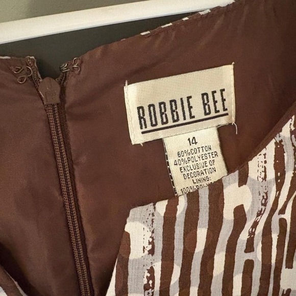 Vintage Robbie Bee Brown & White Striped Belted Shift Dress Sz 14 - Picture 3 of 3